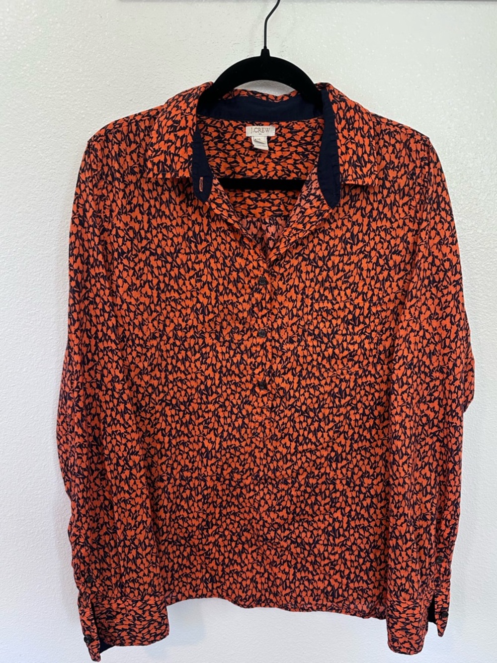 J. Crew Orange and Navy Printed Long-Sleeve Button-Down Shirt